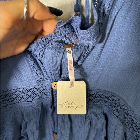 NWT Free People Endless Summer Paradiso Lace-Trimmed Ruffled Blue Stone Dress - Picture 8 of 9